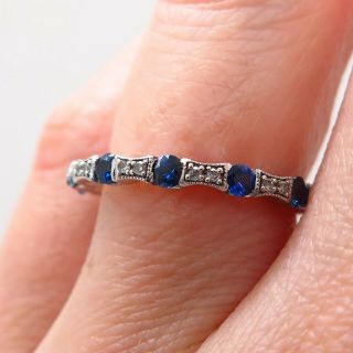 Vintage 585/14k White Gold W/ Diamond 0.  06ct Sapphire Gem Stackable Ring