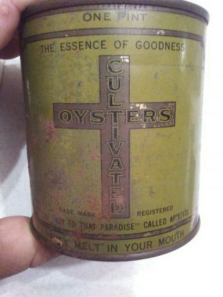 Rare Antique Tin Oyster Can 1 Pint John T.  Handy Oysters "