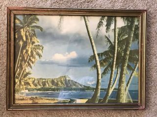 Vintage C.  1920s Color Tinted Photo Of Diamond Head Hawaii In Frame