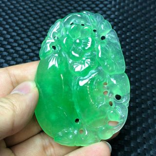 Chinese Ice Green Jadeite Jade Handwork Flowers & Melon Collectible Rare Pendant