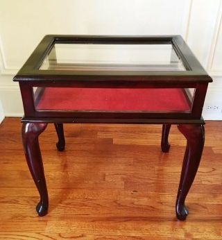 Curio Display Glass Top Table Queen Anne Legs Vintage