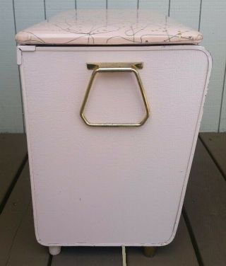 Mid Century Pink Gold Clothes Hamper Laundry Bin Vintage Vogue Atomic 9