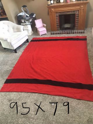 Vintage Red Wool Blanket Black Stripe 5 Point 95x79 Wool Blanket