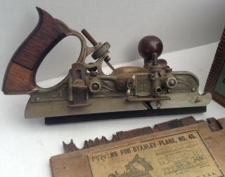 Antique Vintage Stanley No.  45 Plane Complete With Cutter & Box 3