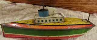 Antique 8 " Lindstrom Wind Up Tin Boat