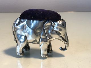 Henry Matthews Antique Solid Silver Elephant Pin Cushion Dated Birmingham 1913
