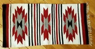 Vintage Navajo Throw Rug,  Gallup,  Mexico Red,  Black,  Gray,  White 18 " X 37 "