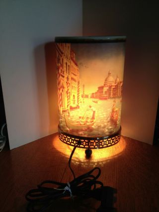 1963 Econolite Rare Oval And Hand Printed Venice Canal Mt.  Vesuvius Motion Lamp