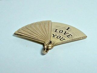 VINTAGE 14K YELLOW GOLD MOVEABLE I LOVE YOU FAN CHARM 2
