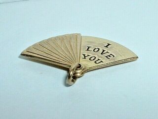 VINTAGE 14K YELLOW GOLD MOVEABLE I LOVE YOU FAN CHARM 4
