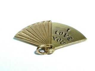 VINTAGE 14K YELLOW GOLD MOVEABLE I LOVE YOU FAN CHARM 5
