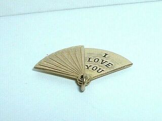 VINTAGE 14K YELLOW GOLD MOVEABLE I LOVE YOU FAN CHARM 7