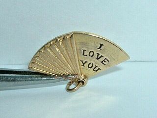 VINTAGE 14K YELLOW GOLD MOVEABLE I LOVE YOU FAN CHARM 8