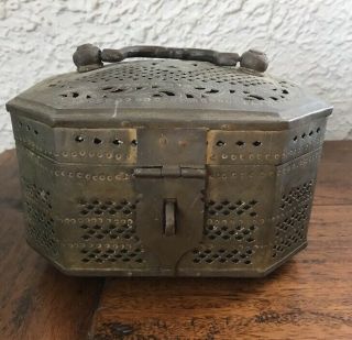 Antique Brass Betel Nut Box Vintage Made In India Spice Lime