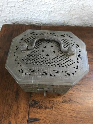 Antique Brass Betel Nut Box Vintage Made In India Spice Lime 3