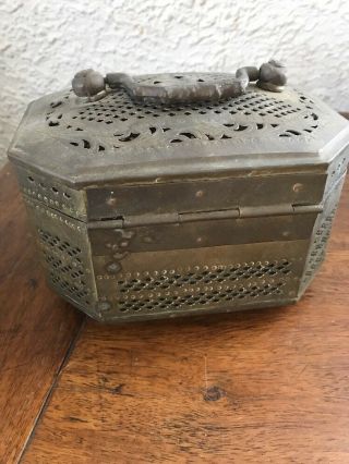 Antique Brass Betel Nut Box Vintage Made In India Spice Lime 5