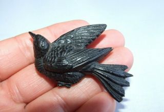 Antique Victorian Carved Bog Oak Swallow Brooch