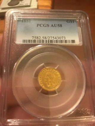 1881 Type 3 Liberty $1 Gold Dollar Pcgs Au58,  Rare Date