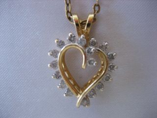 Estate Vintage 14k Yellow Gold Balestra Italy Diamond Heart Pendant Necklace