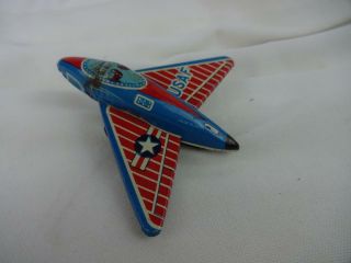 Vintage Japan Tin Litho Usaf Fighter Airplane Toy - Friction Wheels - 3.  25 "