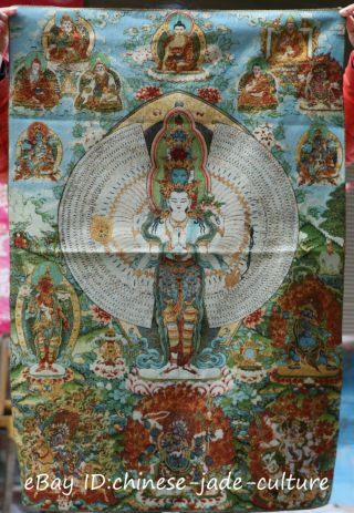 36 " Tibet Silk Satin Colth 1000 Arms Avalokiteshvara Of Goddess Kwan Yin Thangka