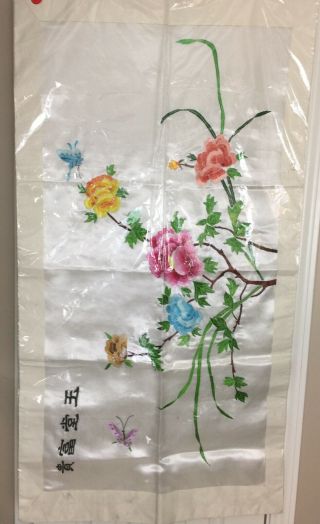 Vintage Chinese Silk Hand Embroider 26 " X 50 " Wall Hanging Textile Unframed