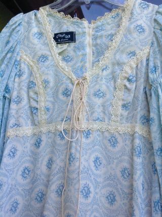 Vintage Gunne Sax Blue Floral Corset Lace Prairie " Mary " Black Label Dress Wow