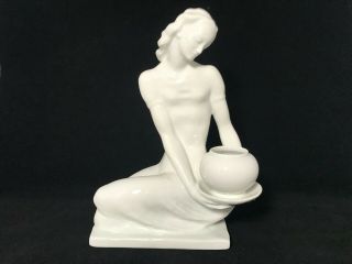 Vintage Rosenthale White Porcelain Art Nouveau Figurine - Woman Holding Plate/vase