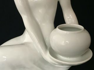 Vintage Rosenthale White Porcelain Art Nouveau Figurine - Woman Holding Plate/Vase 7