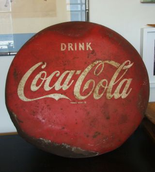 Vintage 1950’s Drink Coca Cola Porcelain Sign Coke Button 24 Inch