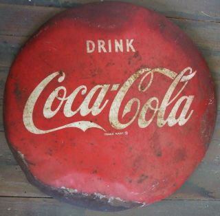 Vintage 1950’s Drink COCA COLA Porcelain Sign Coke Button 24 Inch 2