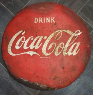 Vintage 1950’s Drink COCA COLA Porcelain Sign Coke Button 24 Inch 3