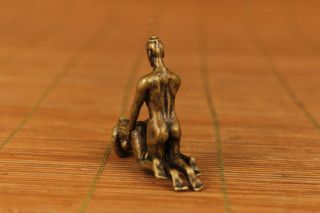 mini copper Old Handmade Carved sexual culture girl man Statue Art gift netsuke 3