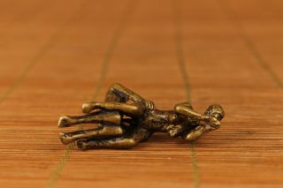 mini copper Old Handmade Carved sexual culture girl man Statue Art gift netsuke 4