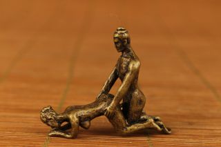 mini copper Old Handmade Carved sexual culture girl man Statue Art gift netsuke 5