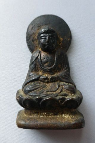 Antique Bronze Cast Iron Gilt Tibet Chinese Buddha Prayer Statue / Us