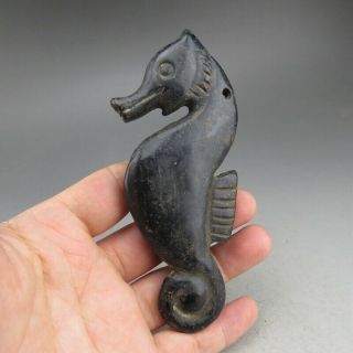 Chinese,  Jade,  Hongshan Culture,  Hand - Carved,  Black Magnetite,  Dancer,  Pendant B70