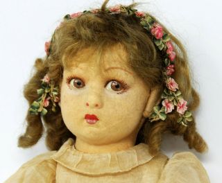 Vintage 20 ' 30 ' s Lenci felt doll with organdy & felt cloths VGC 2