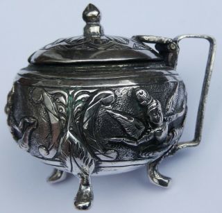 Antique Indian Solid Silver Mustard Pot (madras C1890)