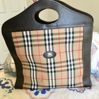 Authentic Vintage Burberry Burberrys Nova Check Tote Handbag Purse Rare Style