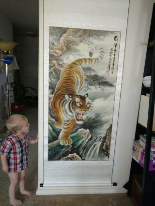 vintage chinese hand - painted artist signed and stamped scroll 4