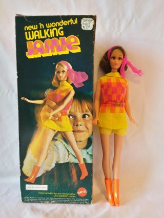 Vintage 1970 - 1972 Mattel Walking Jamie Doll Barbie Sears Exclusive Brunette Box