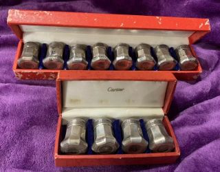Vintage Cartier Sterlin Silver Salt Pepper Shakers Set Of 8 & 4 With Boxes