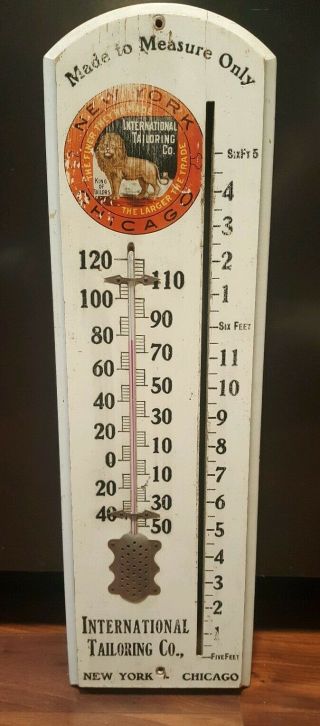 Rare Antique Wood Advertising Thermometer International Tailoring Co Ny Chicago
