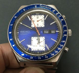 Vintage Seiko 6138 - 0030 Chronograph Watch Rare Blue Dial