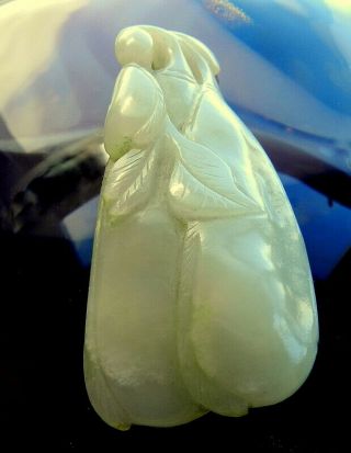 Old Carved Chinese Celadon Nephrite Jade,  Toggle Pendant,  Floral Light Green