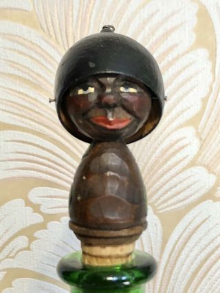 Anri Vintage Two Faced Hat Flipper Bottle Stopper Carved Wood Black Americana