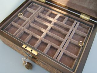 19C VICTORIAN FIGURED ASH ANTIQUE INLAID JEWELLERY BOX - FAB INTERIOR 11