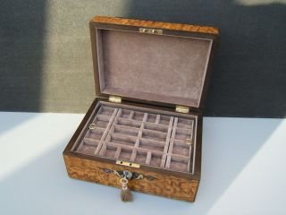 19c Victorian Figured Ash Antique Inlaid Jewellery Box - Fab Interior