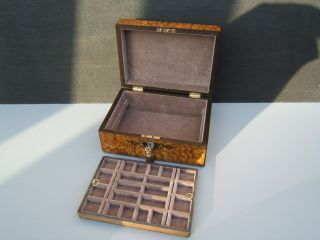 19C VICTORIAN FIGURED ASH ANTIQUE INLAID JEWELLERY BOX - FAB INTERIOR 4